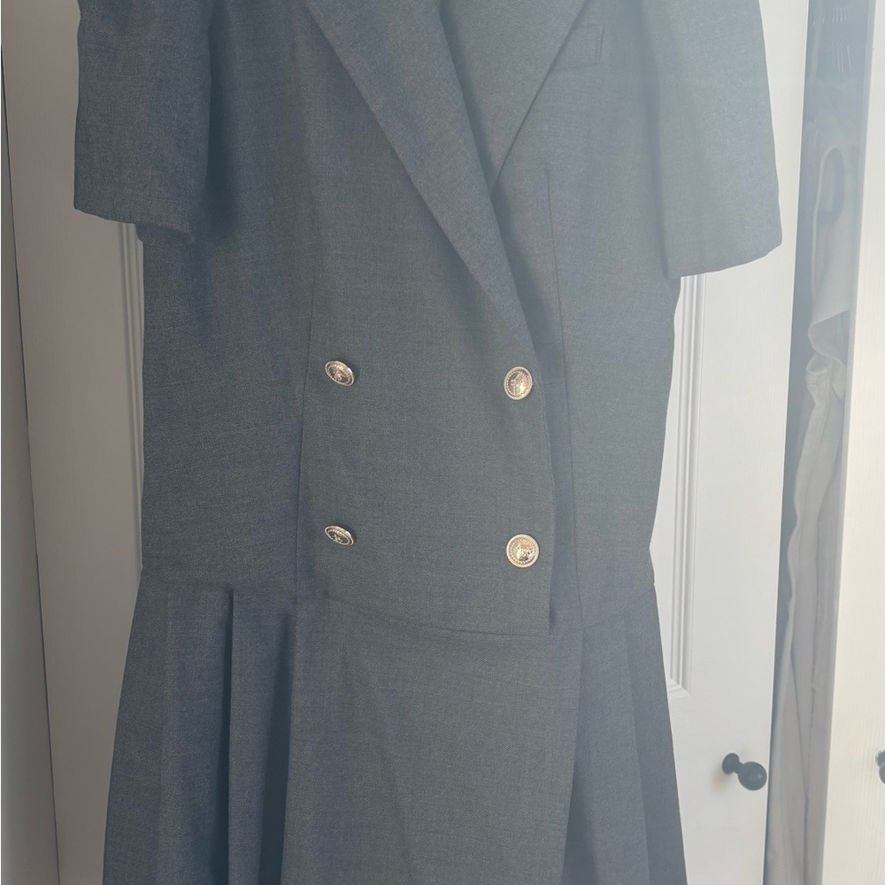 Elegant Gray Double-Breasted Dress